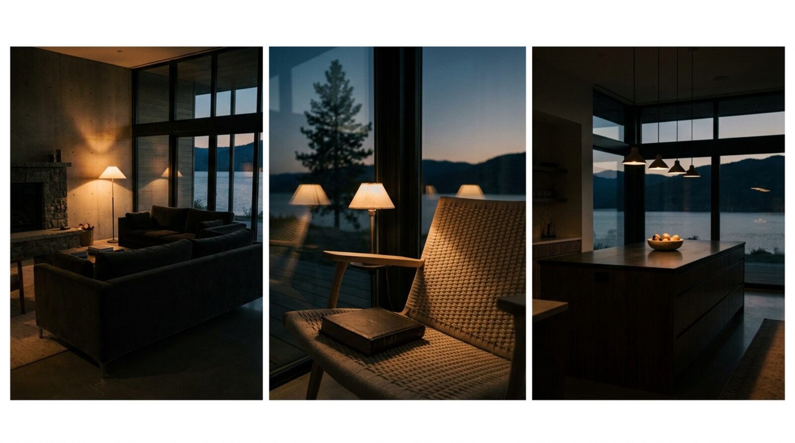Deerview living room at dusk